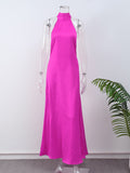 SOLVBAO Fashion Solid Color Cross-Border Women's Clothing Long Dress Halter Sexy Backless Dress