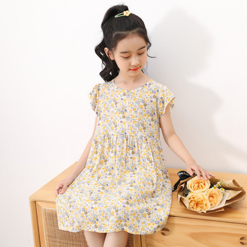 SOLVBAO 24 Summer Girls' Dress Children's Korean Princess Dress Cotton Silk Sleeveless Vest Skirt Little Girl Floral Skirt Wholesale