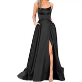 SOLVBAO Cross Border New Party Bridesmaid Dress Solid Color off-the-Shoulder Long Long Dress Small Trailing Banquet Evening Dress