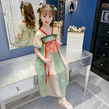 SOLVBAO Summer Girls' Han Chinese Costume Retro Color Matching Girl Performance Costume New Flower Children's Cheongsam Children's Ethnic Style Tang Suit