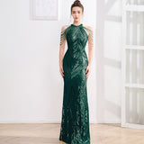 SOLVBAO Evening Dress Women's Elegant Light Luxury Goddess Fan High-End Noble Lady Banquet Party Long Slim Fishtail Dress