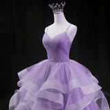 Solvbao Cute Light Purple Tulle Long Layers Straps Party Dress, Sweet 16 Formal Gown