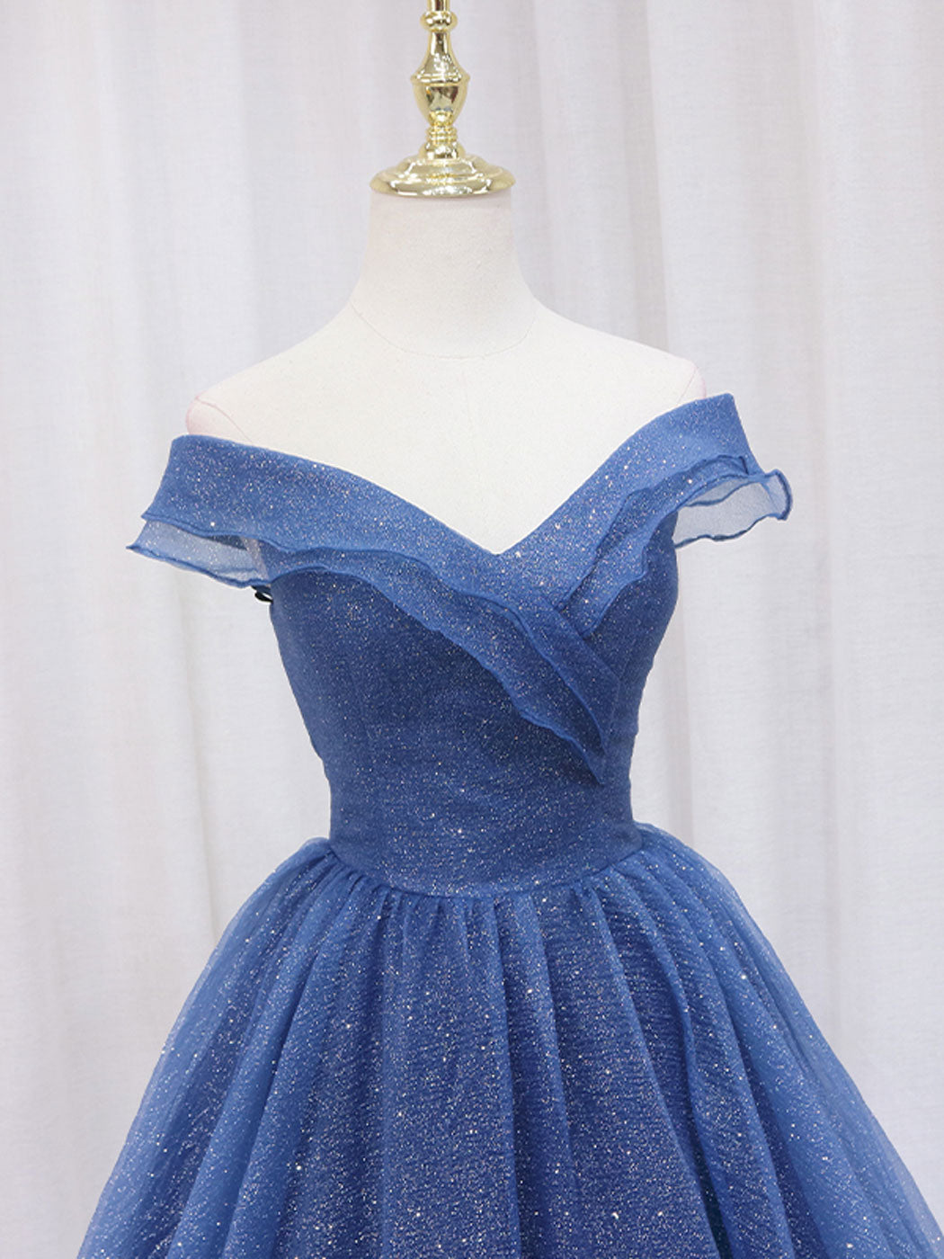 Solvbao Blue Off Shoulder Sweetheart Long Party Dress, A-line Blue Formal Dress