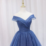 Solvbao Blue Off Shoulder Long Party Dress Evening Gown, Blue Junior Prom Dress