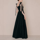 SOLVBAO Style Black Dress Satin Sling Banquet Host Birthday Party Simple and Thin Light Luxury Evening Dress Dress