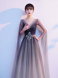 Solvbao Gradient V-neckline Tulle Party Dress, A-line Gradient Evening Dress Prom Dress Evening Dress