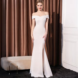 SOLVBAO Evening Dress Female Bride Toast Dress off-Shoulder Slim-Fit Slimming Temperament Ladies Banquet Dinner Long Fish Tail Skirt