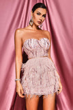 SOLVBAO Tube Top Pink Sequin Bandage Evening Dress Dress Feather Heavy Industry Elegant Sexy Spring and Autumn New Products in Stock