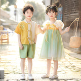 SOLVBAO Summer Children's Chinese Style Performance Wear Children's Day Girls' Han Chinese Costume Skirt Boys' Dance Costume