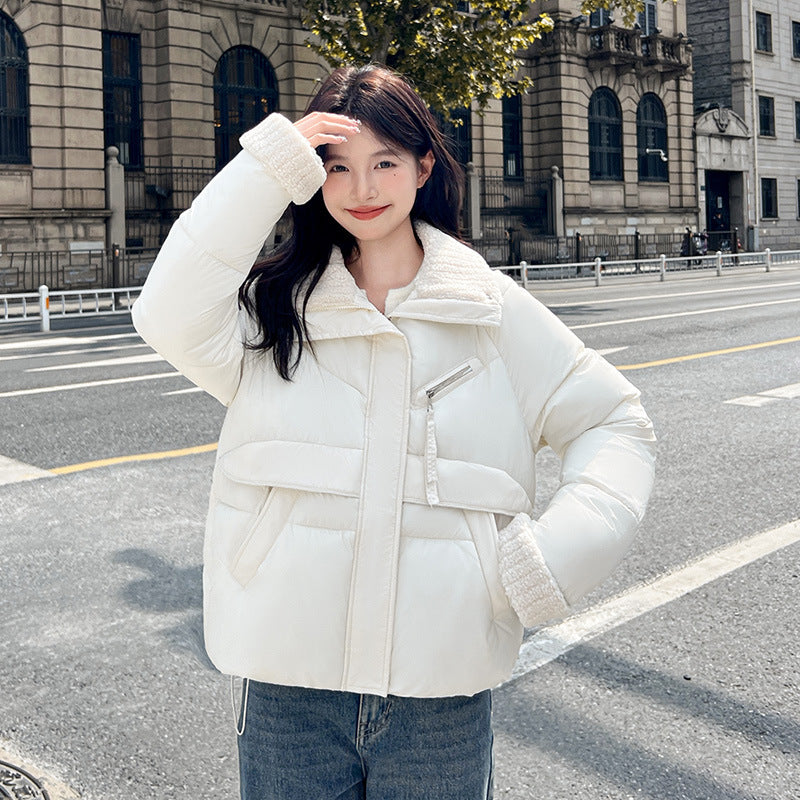 Women's short cotton-padded clothes 2025 winter new Korean version European and American style splicing down cotton-padded clothes women's thickened cotton-padded jacket tide