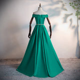 Solvbao Fashionable Green Satin Scoop Long Prom Dress, A-line Green Evening Dress, Formal Dress