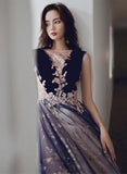 Solvbao A-line Tulle and Velvet Long Party Dress, Long Evening Dress with Lace