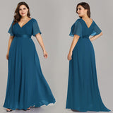 SOLVBAO European and American Evening Dress  New Style Fat Sister Bridesmaid Dress Wedding Annual Meeting Chiffon V-neck Banquet Long Dress