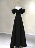 Solvbao A-line Chiffon Black Off Shoulder Sweetheart Prom Dress, Black Chiffon Party Dress