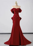 Solvbao Wine Red Off Shoulder Mermaid Long Party Dress, Wine Red Evening Dress Prom Dress