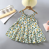 SOLVBAO New Girls Noil Poplin Dress  Summer Fashionable Floral Princess Dress Children Baby Thin Halter Skirt