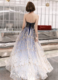 solvbao A-line Blue Tulle Long Party Dress with Lace-up, Blue Evening Dress Prom Dress