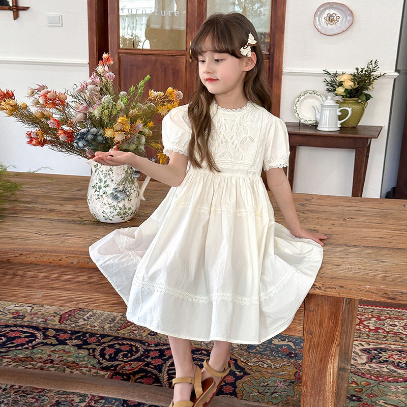 SOLVBAO Aimo Beibei  Summer White Moonlight Princess Dress Girl  Style Dress Sweet Temperament Puff Short Sleeve Dress