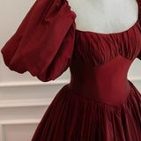 solvbao Wine Red Short Sleeves Floor Length Long Evening Dresses, Ball Gown Formal Dresses