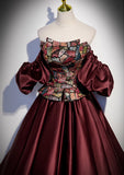 solvbao Wine Red Satin Off Shoulder Evening Dress, Wine Red Long Prom Dress