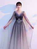 Solvbao Gradient V-neckline Tulle Party Dress, A-line Gradient Evening Dress Prom Dress Evening Dress