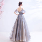 Solvbao Lovely Tulle with Lace Off Shoulder Long Prom Dress, Straps Evening Formal Dresses