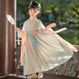 SOLVBAO Child Girl Ancient Chinese Clothing Dress Spring and Autumn Thin Hanfu Chinese Style Classical Tang Suit Jacket and Dress New Super Fairy