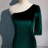 Solvbao Beautiful Dark Green One Shoulder Evening Dress, Green Mermaid Formal Dresses