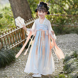 SOLVBAO Child Girl Ancient Chinese Clothing Dress Spring and Autumn Thin Hanfu Chinese Style Classical Tang Suit Jacket and Dress New Super Fairy