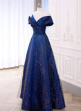 solvbao Blue Satin Long Simple Formal Dress, Blue Wedding Party Dress