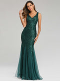 SOLVBAO New Evening Dress plus Size V-neck Mermaid Sequined Sexy Gown Formal Prom Party Maxi Dress for Women