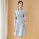 SOLVBAO Host Business Suit and Dress Speech Costume Women's, Blue Business Formal Wear Dress Fashion Waist Trimming Slimming Suit Skirt