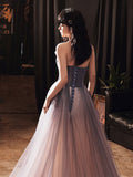 Solvbao Light Purple Tulle with Beaded A-line Party Dress, Purple Tulle Long Formal Dress