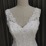 solvbao Elegant V-neckline Mermaid Lace Long Wedding Dress, Beach Bridal Gown