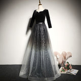 Solvbao Beautiful Tulle with Velvet Long Sleeves Prom Dress, New Style Bridesmaid Dress