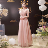 SOLVBAO Lotus Root Pink Long Banquet Evening Dress Women's Summer Birthday Party Dress Dress Temperament Student Art Exam Performance Clothing