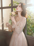 SOLVBAO Champagne Evening Dress for Women  New Art Exam Host  Style Long Sleeve Banquet Evening Dress