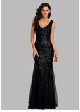 SOLVBAO New Evening Dress plus Size V-neck Mermaid Sequined Sexy Gown Formal Prom Party Maxi Dress for Women