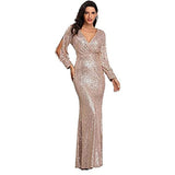 SOLVBAO European and American Foreign Trade Evening Dress Spring/Summer Cross-Border Hot Selling Dress plus Size Long Sleeve V-neck Sequins Fishtail Evening Dress for Women