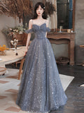 Solvbao Lovely Off Shoulder Beaded Tulle Prom Dress Party Dress, Beaded A-line Evening Dresses