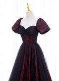 solvbao Black and Red Sweethart Tulle Floor Length Party Dress, A-line Wedding Party Dress