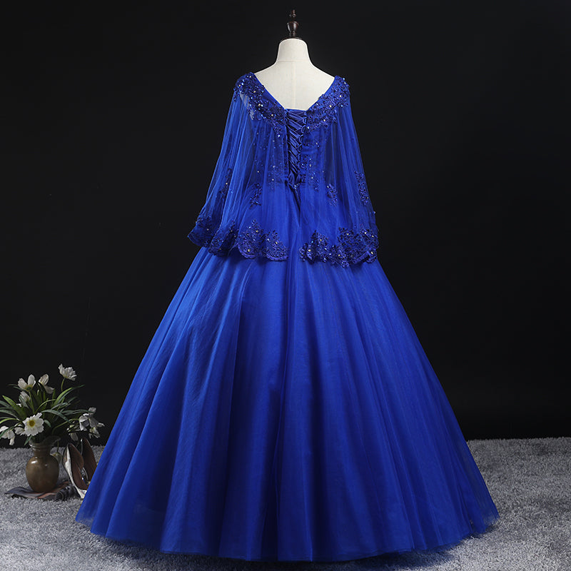 Solvbao Royal Blue Ball Gown Lace Applique Quinceanera Dresses, Tulle Floor Length Sweet 16 Dresses