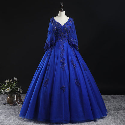 Solvbao Royal Blue Ball Gown Lace Applique Quinceanera Dresses, Tulle Floor Length Sweet 16 Dresses