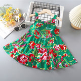 SOLVBAO New Girls Noil Poplin Dress  Summer Fashionable Floral Princess Dress Children Baby Thin Halter Skirt