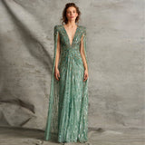 SOLVBAO Cross-Border Same Sequined Evening Dress Banquet Temperament Long V-neck Sexy Long Dress New Elegant Dress Dress