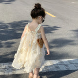 SOLVBAO Summer South Korea Children's Clothing Girls' High Sense Dress Girls' Chiffon Skirt Flower Strap Princess Dress