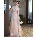 SOLVBAO Evening Dress Women's off-Shoulder Light Luxury Minority High-End Senior Sense Graduation 18-Year-Old Girl Pink Princess Dress Adult Gift