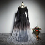 Solvbao Black Gradient Round Neckline Tulle Long Formal Dress, Black Evening Gown Party Dress