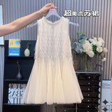 SOLVBAO Girls' Dress Summer High Sense  New Girl's White Skirt Girls' Summer Princess Dress Children's Clothing