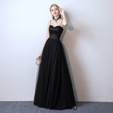 New Black Long Camisole Gown Dress Birthday Party Dress Banquet Host Performance Annual Party Evening Dress